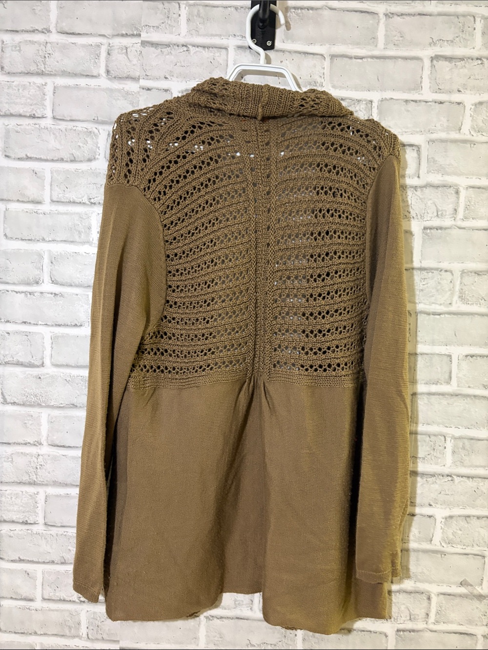 Joe Fresh Crochet Open-Front Long Cardigan Sweater - Brown, medium - Picture 6 of 7